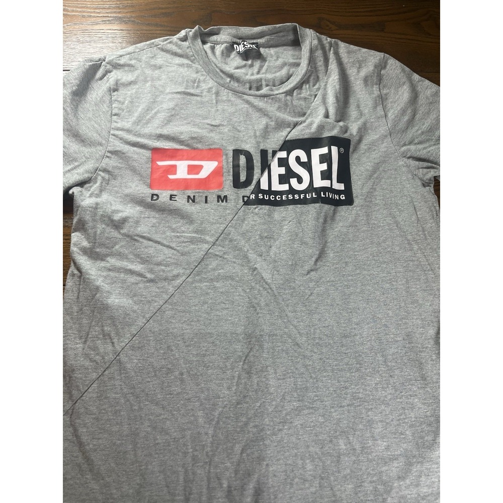 Diesel T-Shirt Mens Large Gray Graphic Logo Short Sleeve Pullover Tee EUC